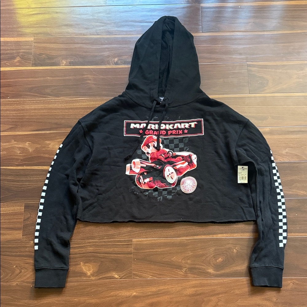 Universal Studios Super Nintendo World MarioKart Cropped Black Hoodie Pullover S